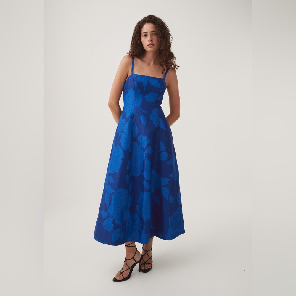 Aje Blue Floral Midi Dress